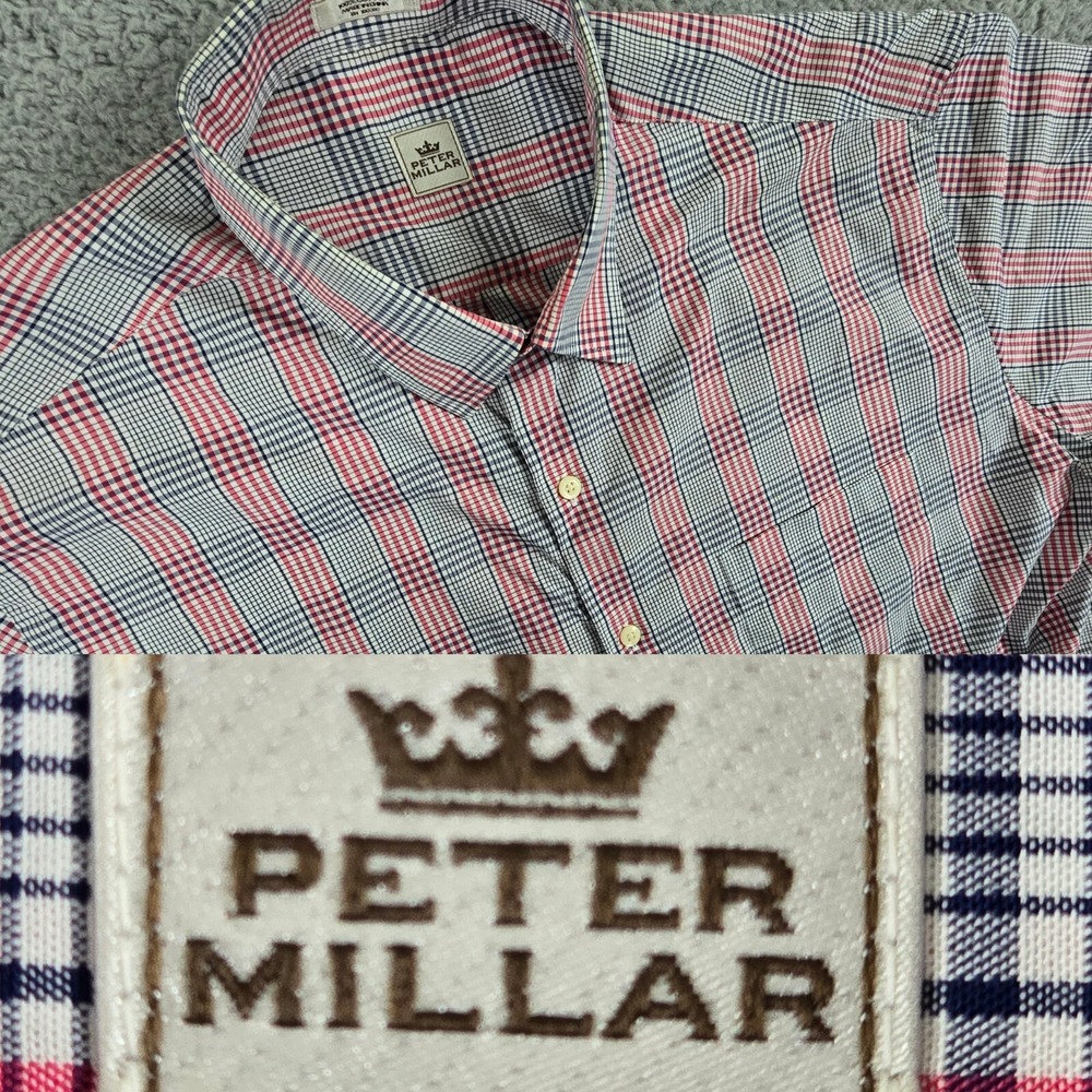Peter Millar‎ Shirt Mens Large Multicolor Plaid Short Sleeve Pocket Button Up